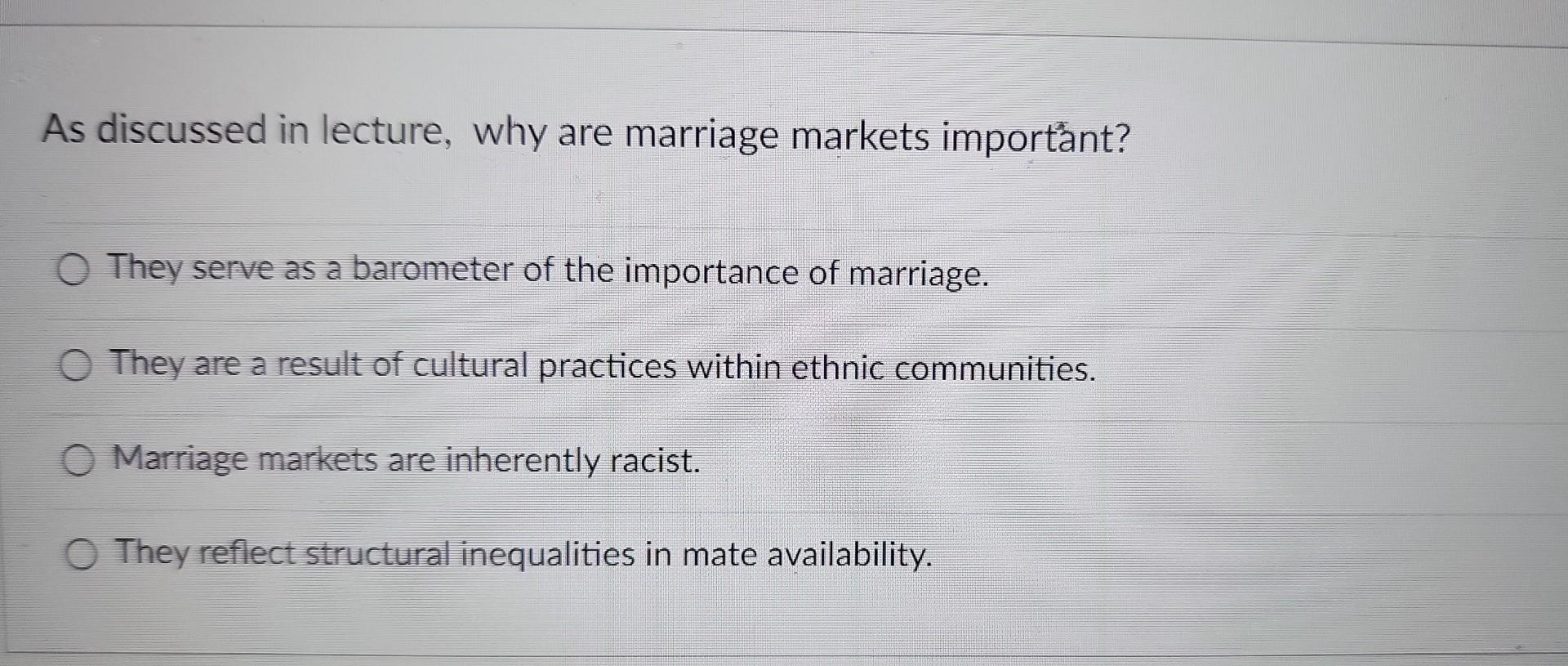 Why are Marriage Markets Important?